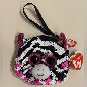 TY Fashion ZOEY flip sequin Coin Purse Wristlet wallet earbuds holder - NWT!